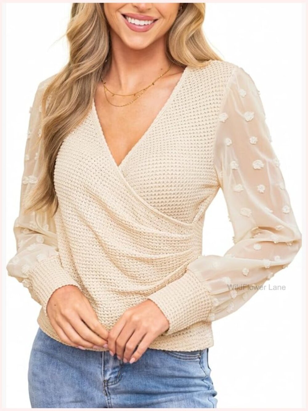 Eyelet Lace V Neck Long Sleeve Blouse Casual Hollow Out Loose Trendy Dressy Top